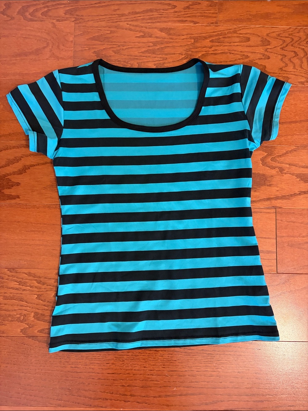 Amazon Women's Striped Scoop Neck Tee in Teal and Black